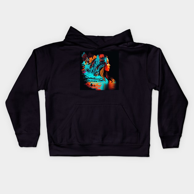 Surreal Native American Woman Kids Hoodie by AI studio